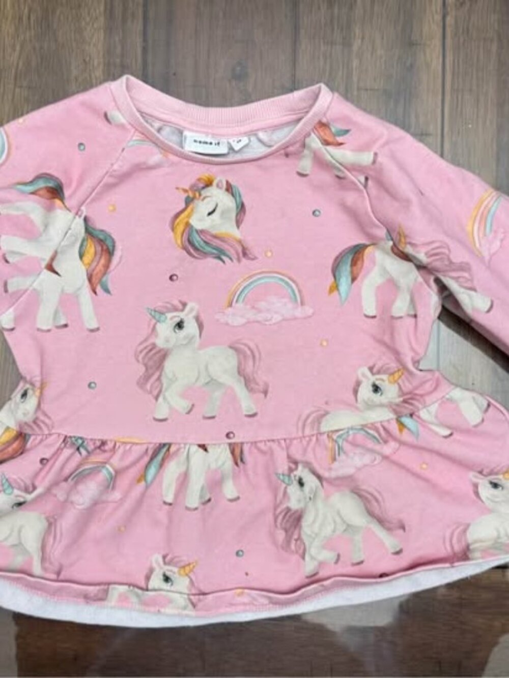 Name it kids pink unicorn peplum top size 98 cm 3T